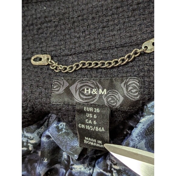 H&M Long Peacoat Jacket Womens 6 Black Wool Blend Pockets Double Breasted Lined - Picture 12 of 14